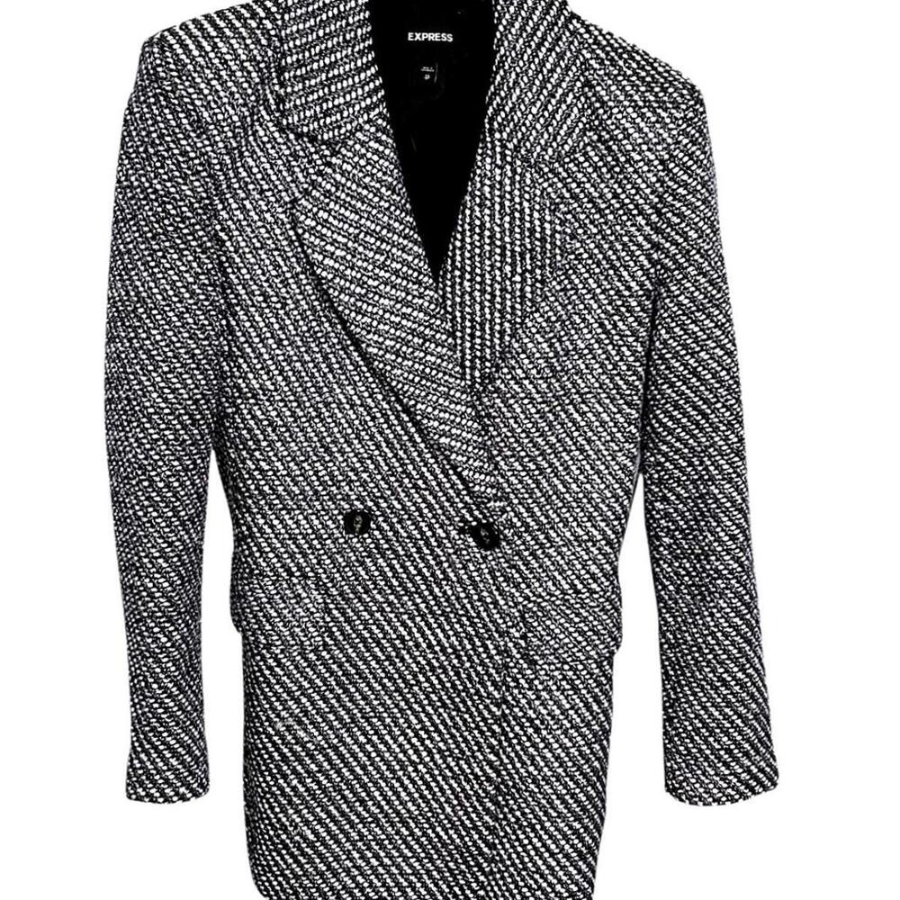 EXPRESS Womens XS Gray Metallic Tweed Double Breasted Blazer Coat Lined